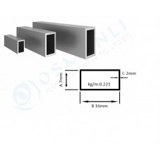 Alüminyum Kutu Profil 7mm  x 16mm Et Kalınlık 2mm